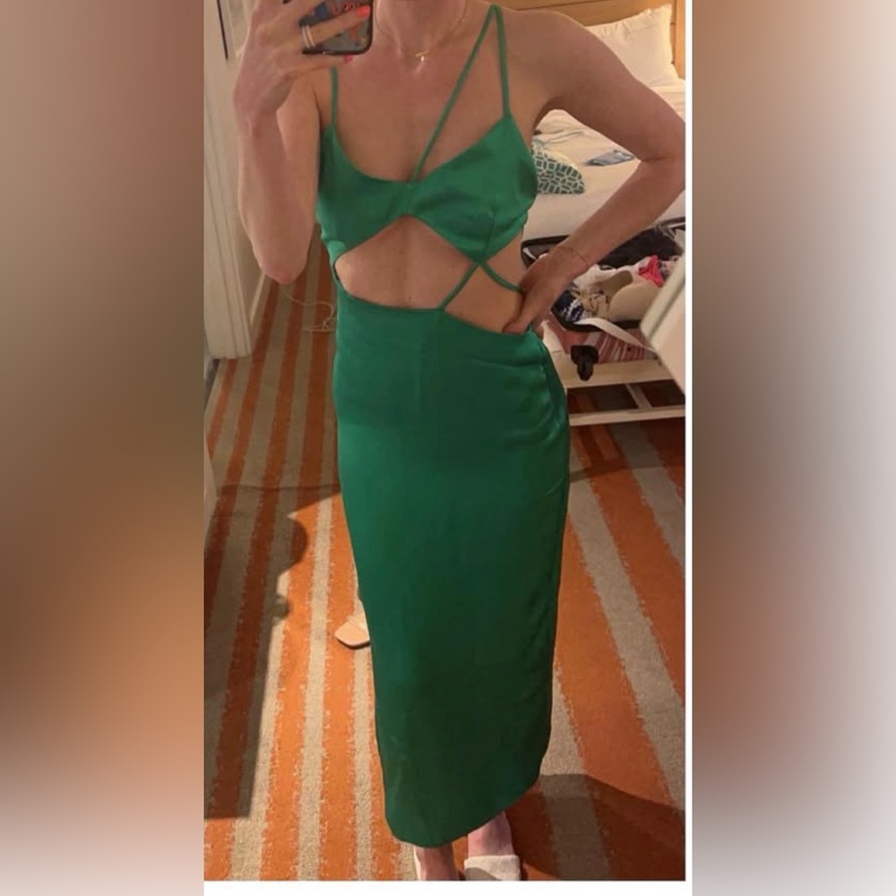 Zara Emerald Satin Cutout Maxi Dress